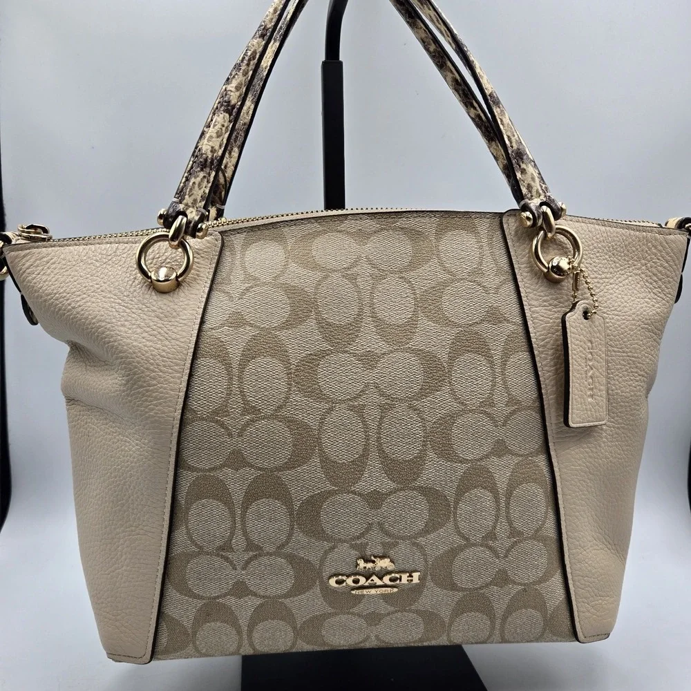 Coach Kacey Satchel Bag C7261 In Colorblock Signature Canvas Tan Double Handle